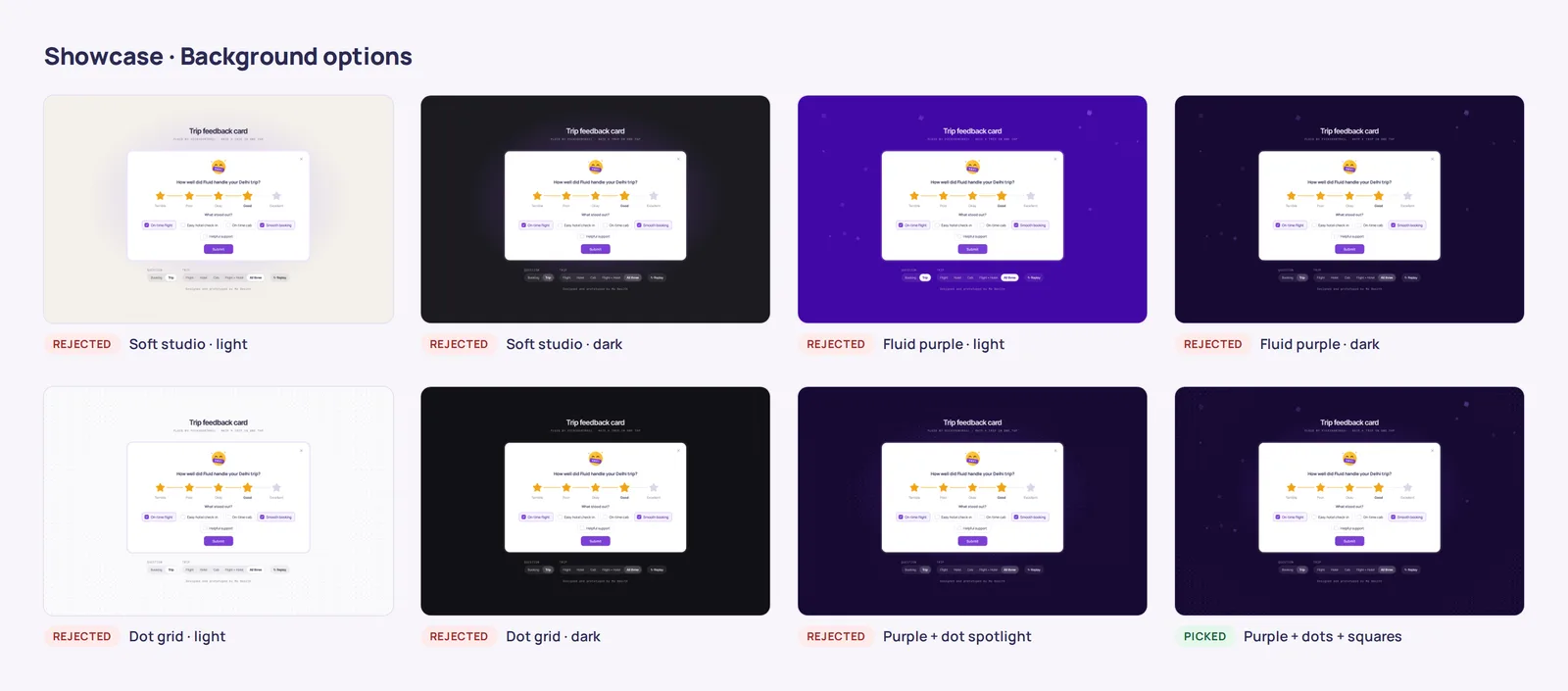 Fluid feedback: Showcase backgrounds, compared