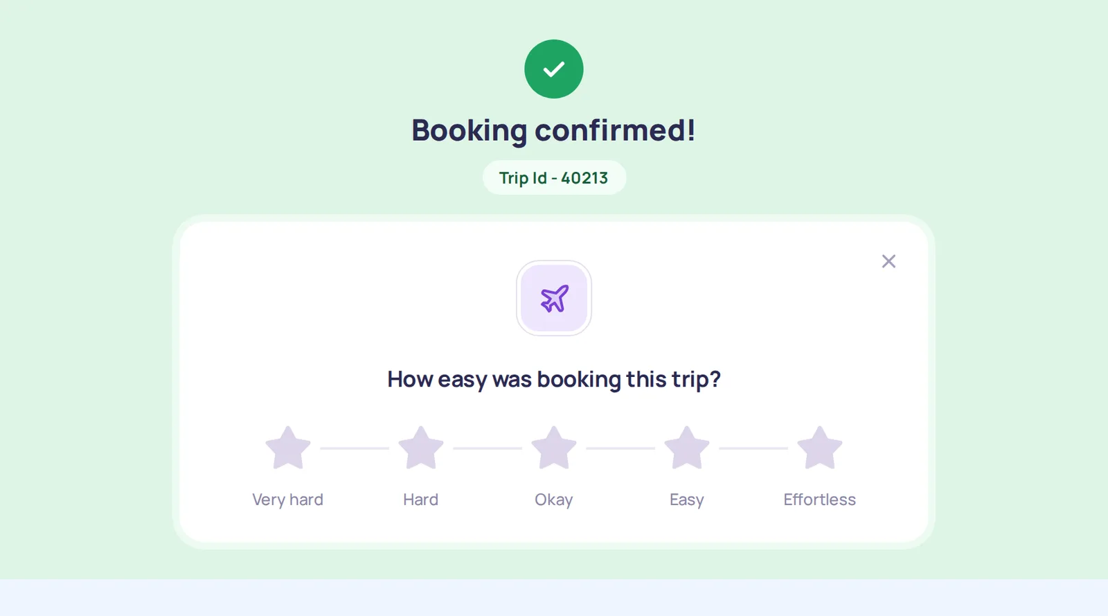 Fluid feedback: Web · booking confirmed, before rating