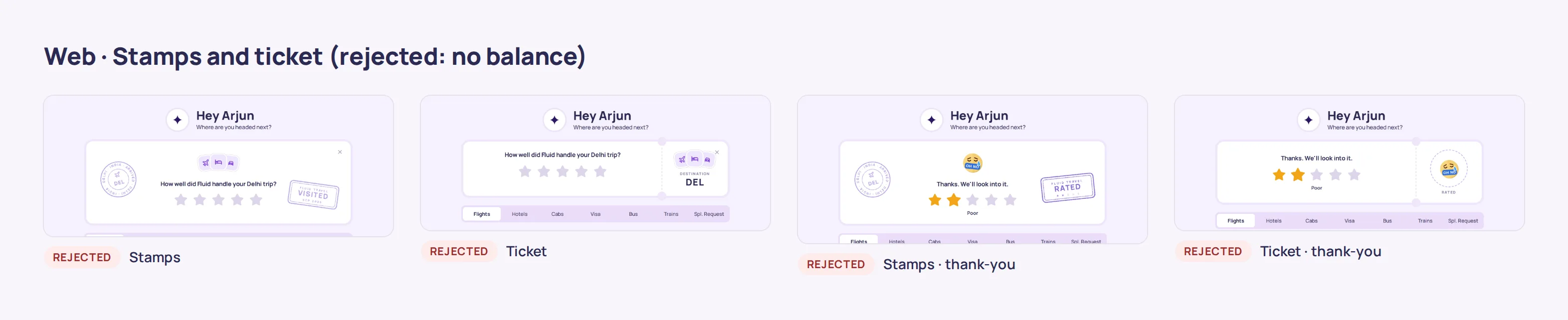 Fluid feedback: Stamps and a ticket, rejected