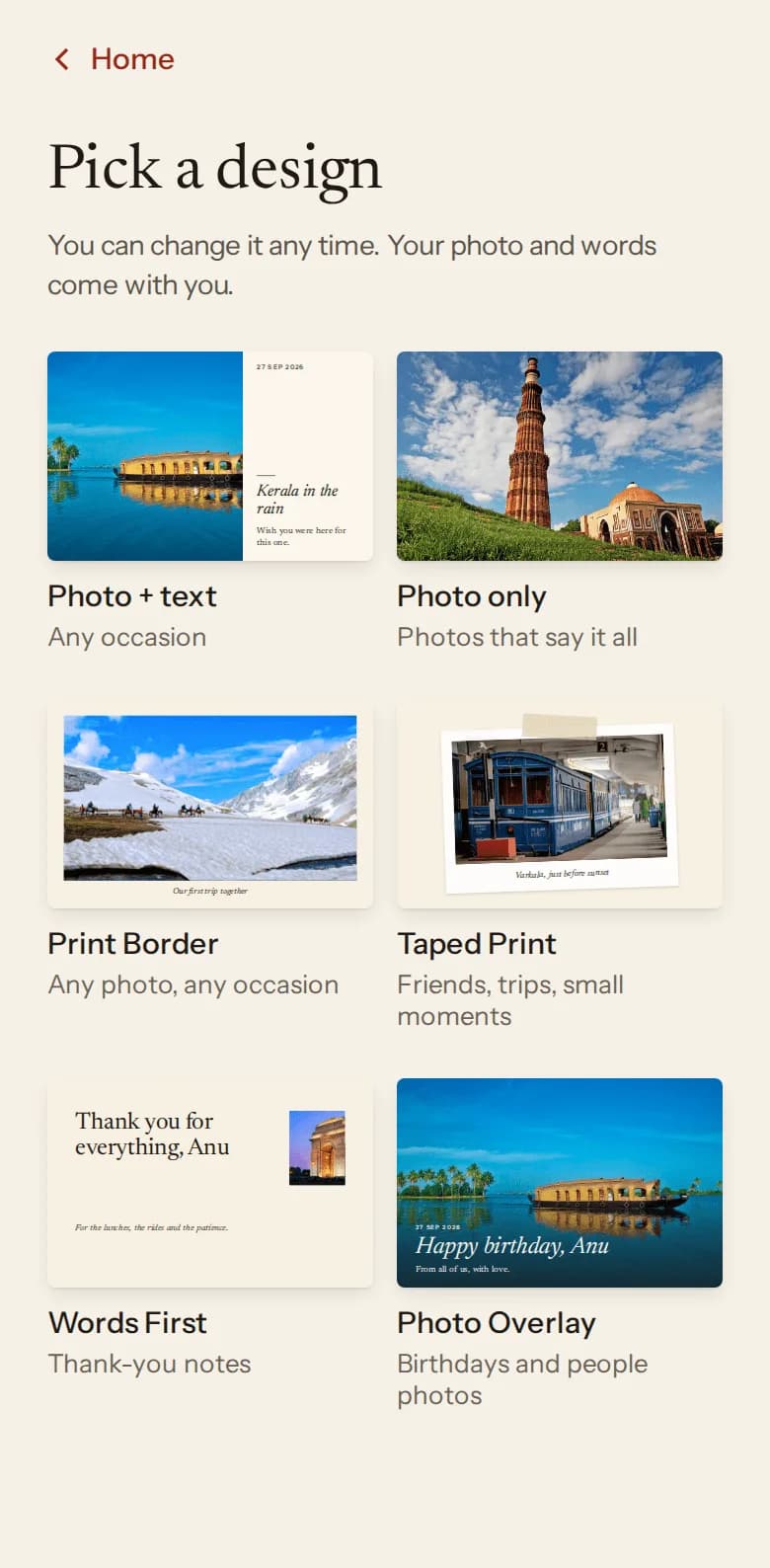 Postcarrd: App · Pick a design