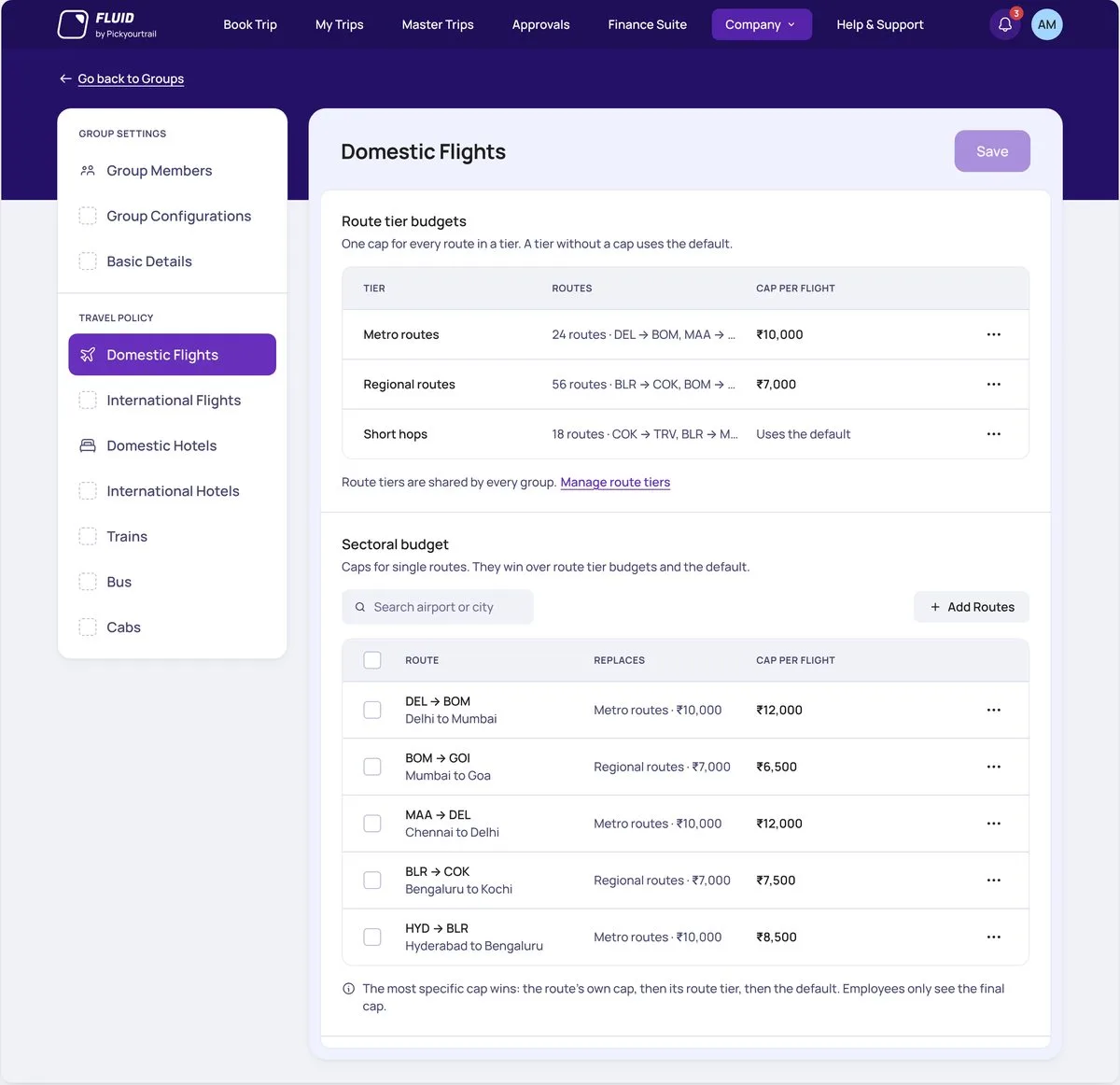 Project Relay: Budgets · Domestic Flights table